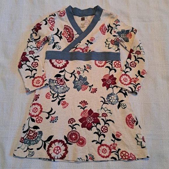 Tea Collection girls size 3 floral dress with light blue trim - Picture 1 of 4